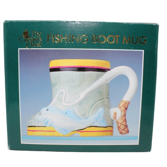 Vintage 1992 Fisherman Boot Coffee Mug Fishing Pole Handle E&B Giftware Company - Picture 2 of 10
